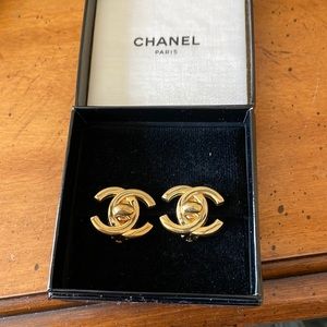 Authentic CHANEL vintage cc turn lock earrings